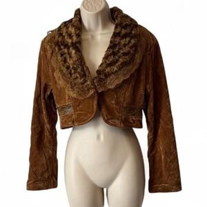 Vintage Y2K Silver Kiss Deadstock Brown Velvet Cropped Jacket, Women's Size M